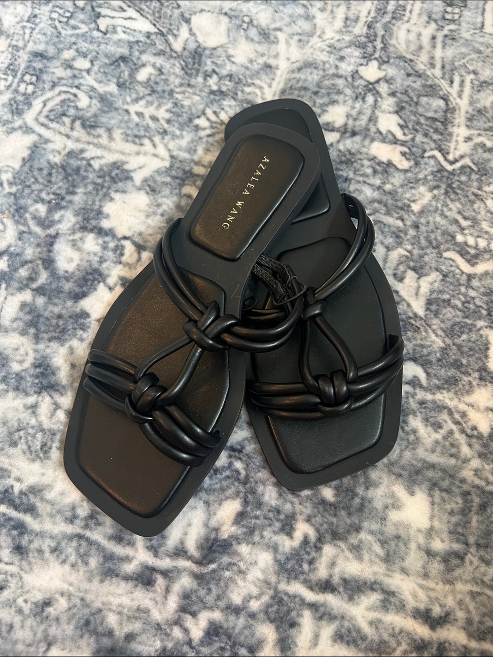 Azalea Wang Black Knotted Square-Toe Slide Sandals